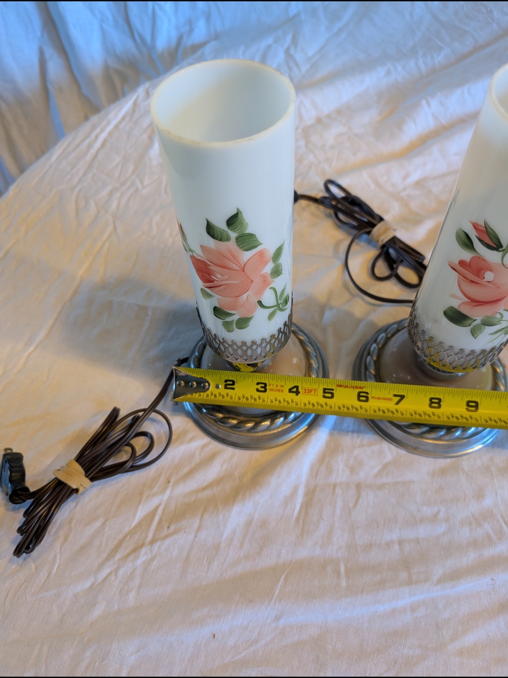 Vintage Floral Glass Table Lamp Pair with marble Base - Picture 10 of 10